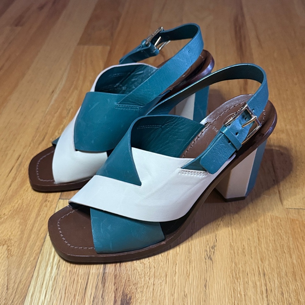 TORY BURCH Sling Back Geometric Heeled Sandals, Size 7